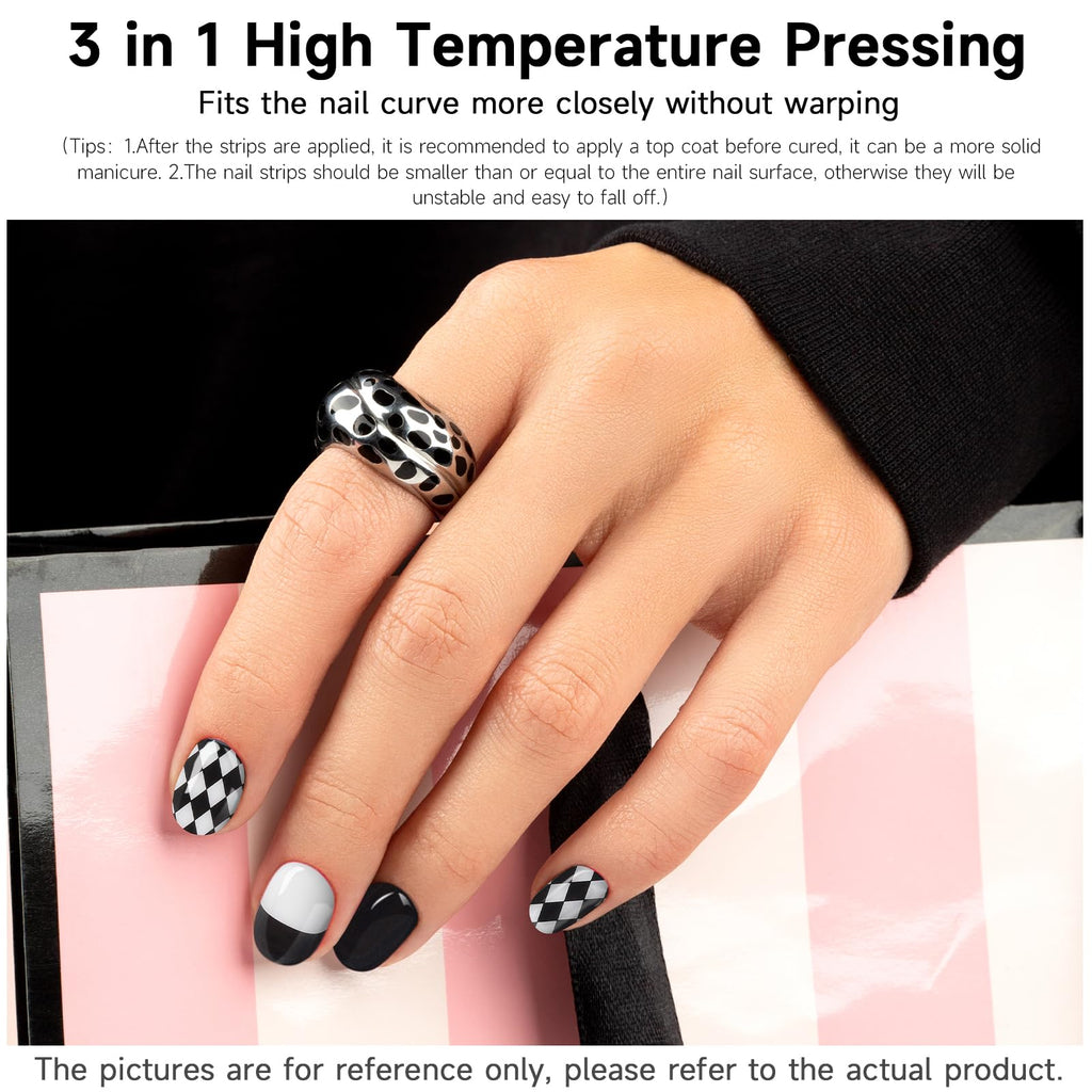DUKASOU Checkerboard Gel Nail Strips – 28 Pcs, Salon-Quality at-Home Manicure