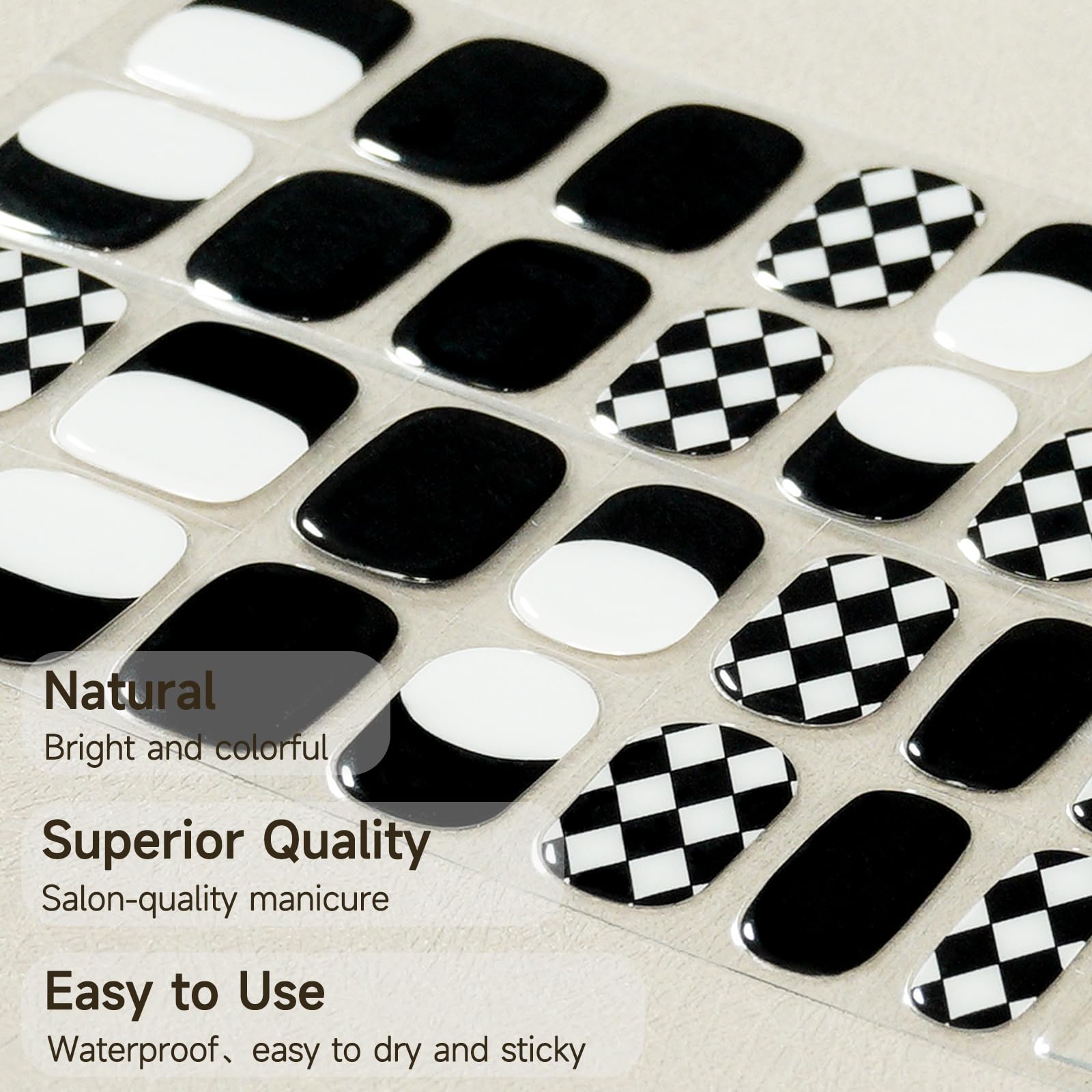 DUKASOU Checkerboard Gel Nail Strips – 28 Pcs, Salon-Quality at-Home Manicure