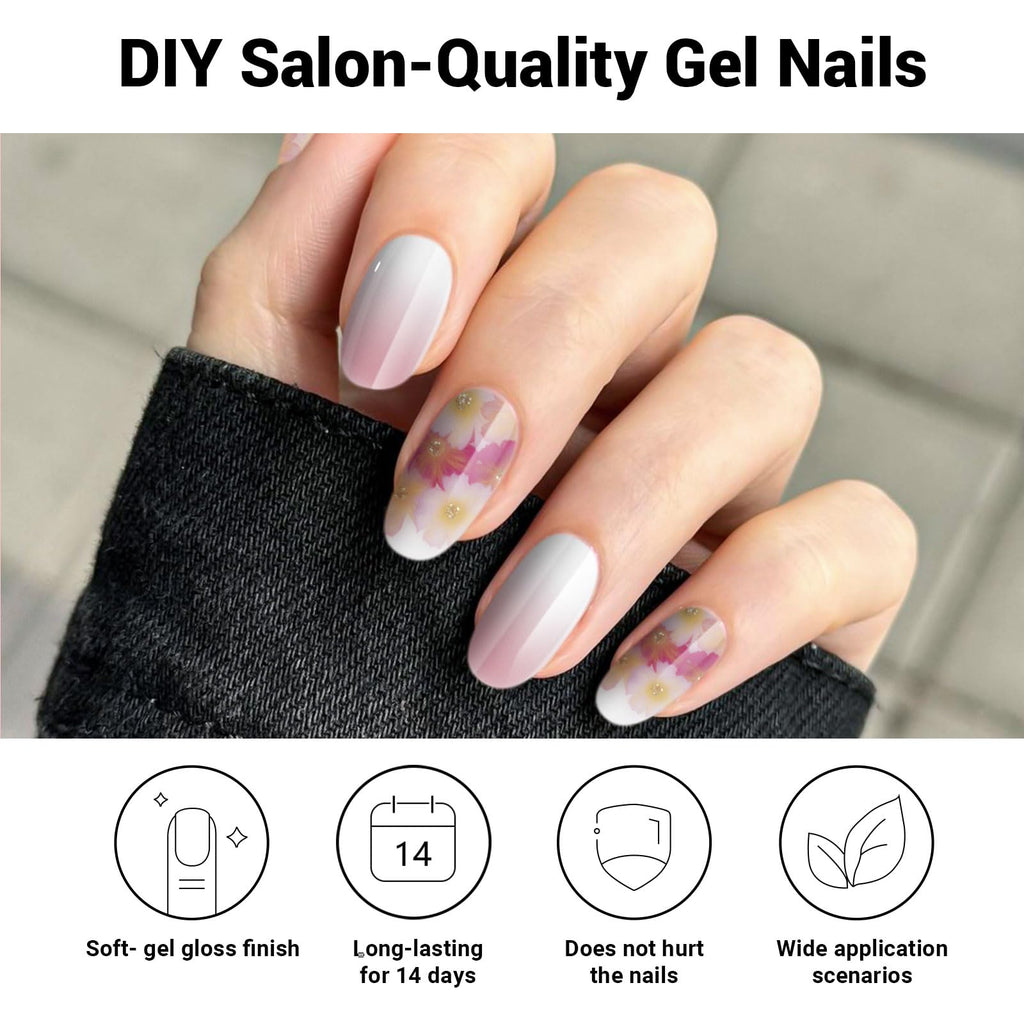 DUKASOU Semi Cured Gel Nail Strips – Spring Blossoms (28 Pcs) | DIY Nails, Salon-Quality UV Stickers
