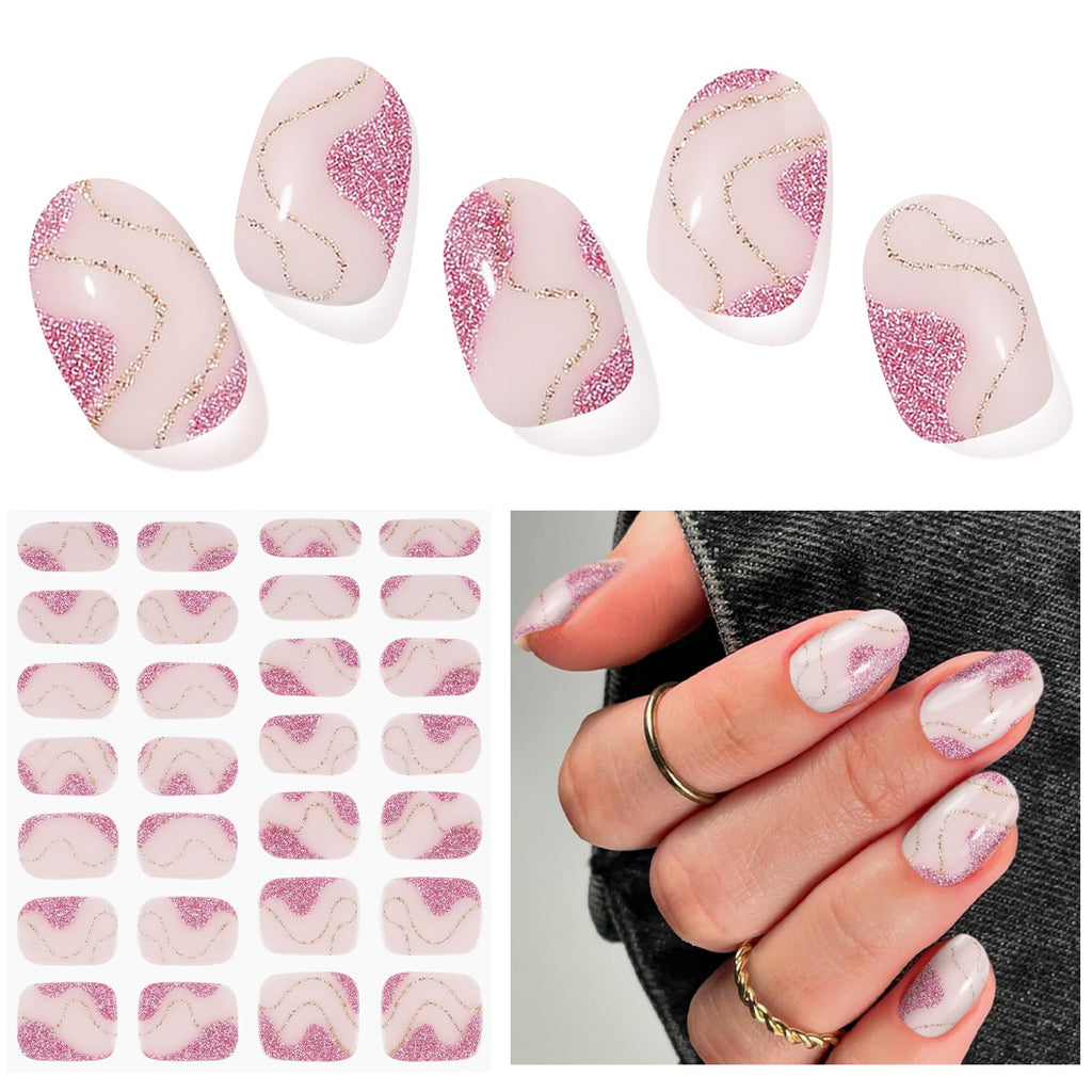 DUKASOU Semi-Cured Gel Nail Strips – Bling, 28 Pcs, DIY Salon-Quality Nails
