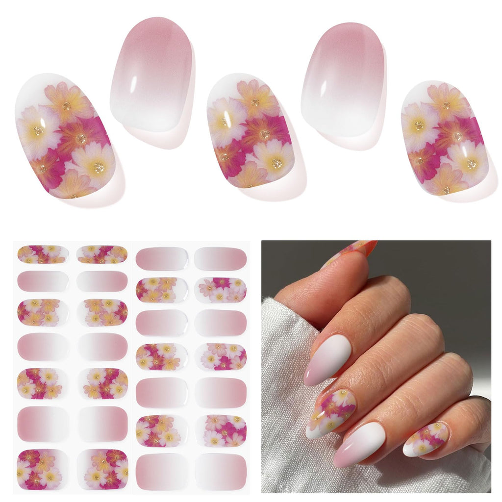 DUKASOU Semi Cured Gel Nail Strips – Spring Blossoms (28 Pcs) | DIY Nails, Salon-Quality UV Stickers