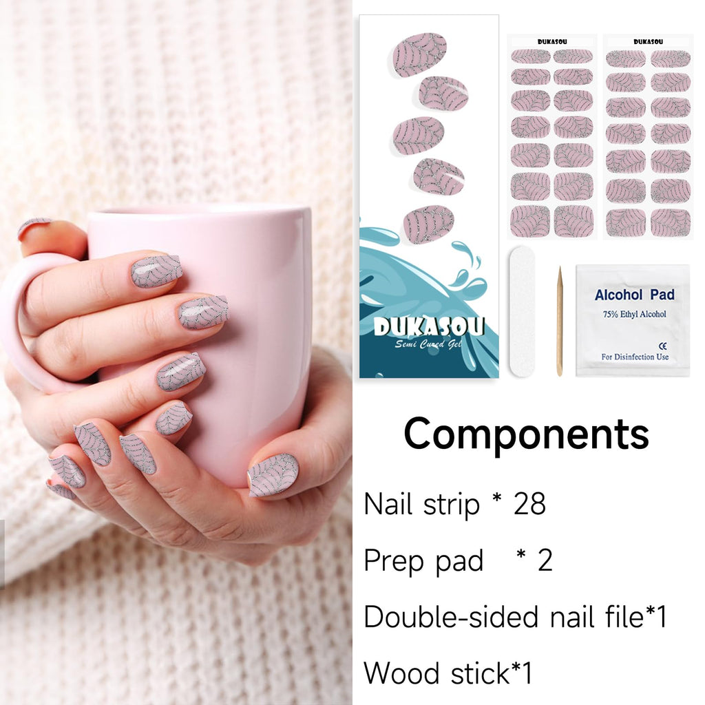 DUKASOU Semi Cured Gel Nail Strips, 28 Pcs — Salon-Quality DIY Nails at Home