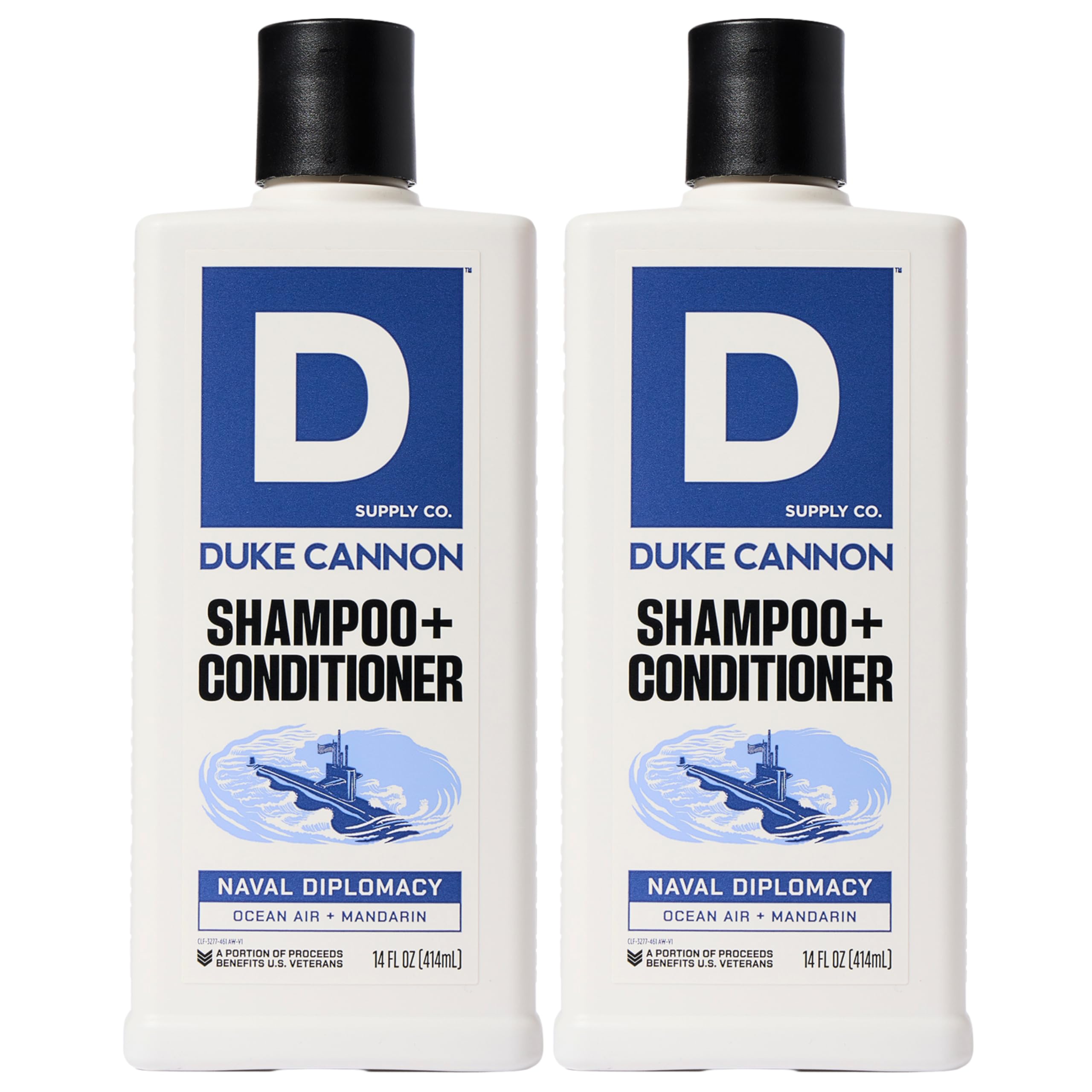 Duke Cannon Supply Co. 2-in-1 Hair Wash – Naval Diplomacy Scent, 14 oz, 2-Pack