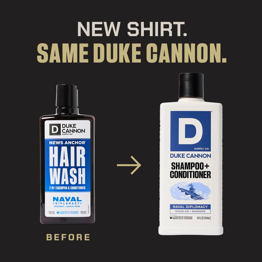 Duke Cannon Supply Co. 2-in-1 Hair Wash – Naval Diplomacy Scent, 14 oz, 2-Pack