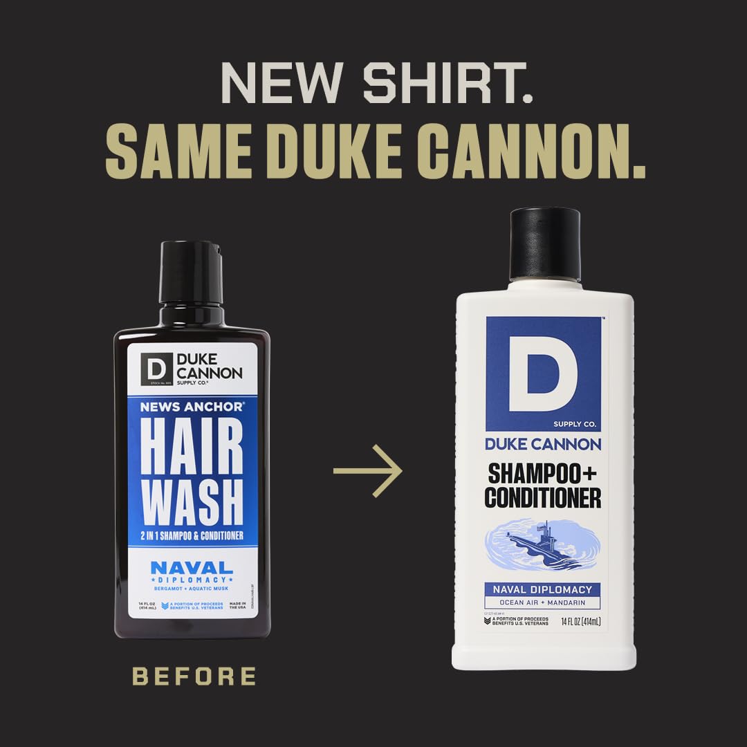 Duke Cannon Supply Co. 2-in-1 Hair Wash – Naval Diplomacy Scent, 14 oz, 2-Pack
