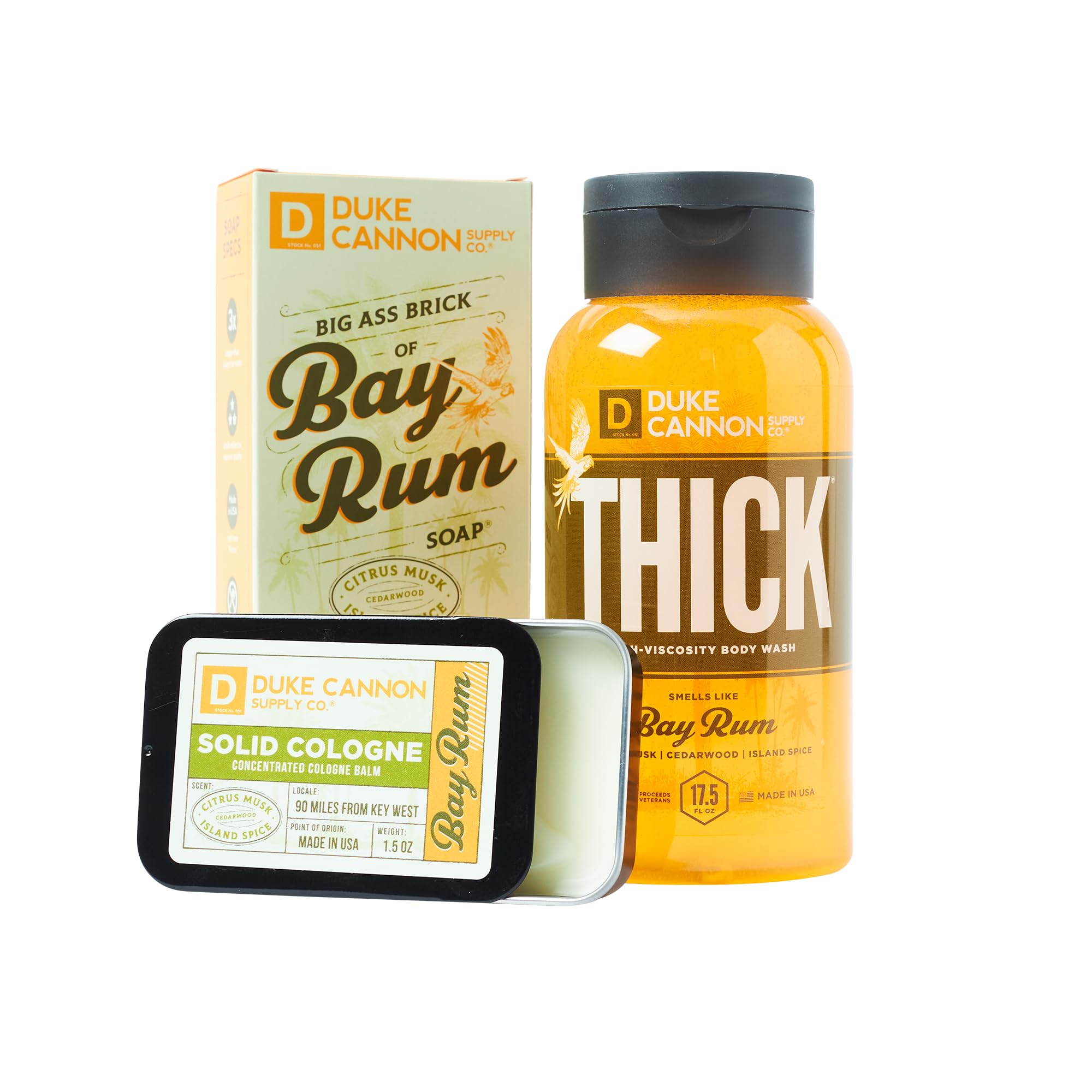 Duke Cannon Bay Rum Bender Bundle – Thick Body Wash, Big Soap Brick & Solid Cologne