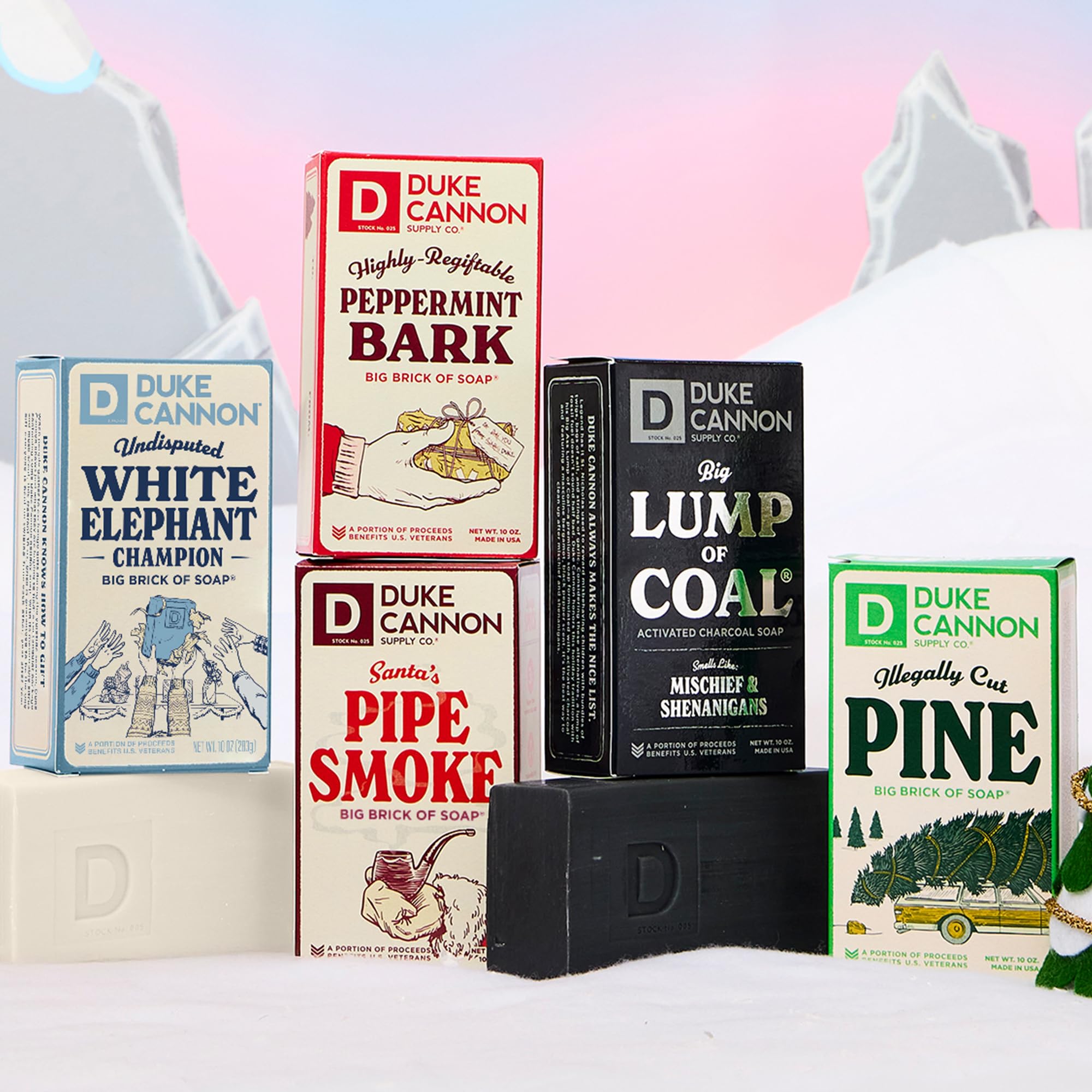 Duke Cannon 3-Pack Big Brick Soap for Men – Coal, Santa's Pipe Smoke, Peppermint Bark (10 oz each)