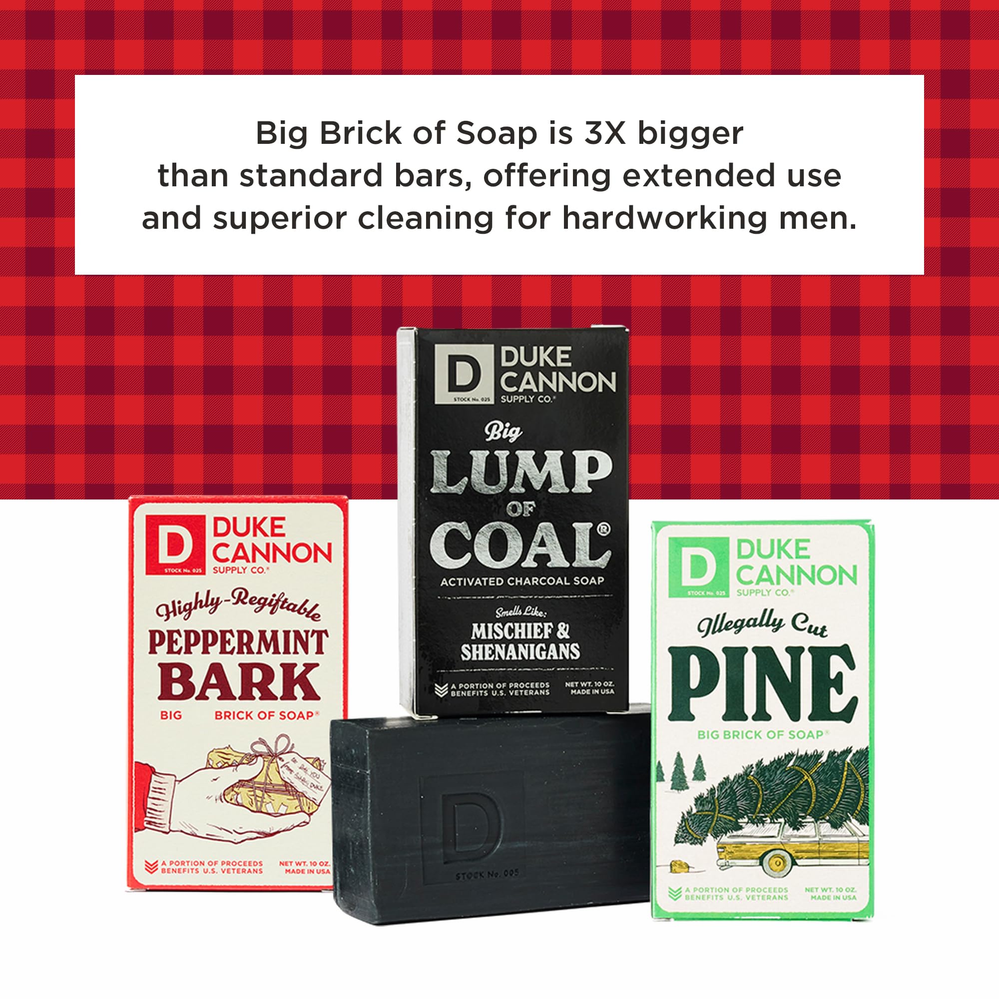 Duke Cannon Holiday 3-Pack Soap Bars – Big Lump of Coal, Illegally Cut Pine & Frothy the Beer Man, 10 oz Each