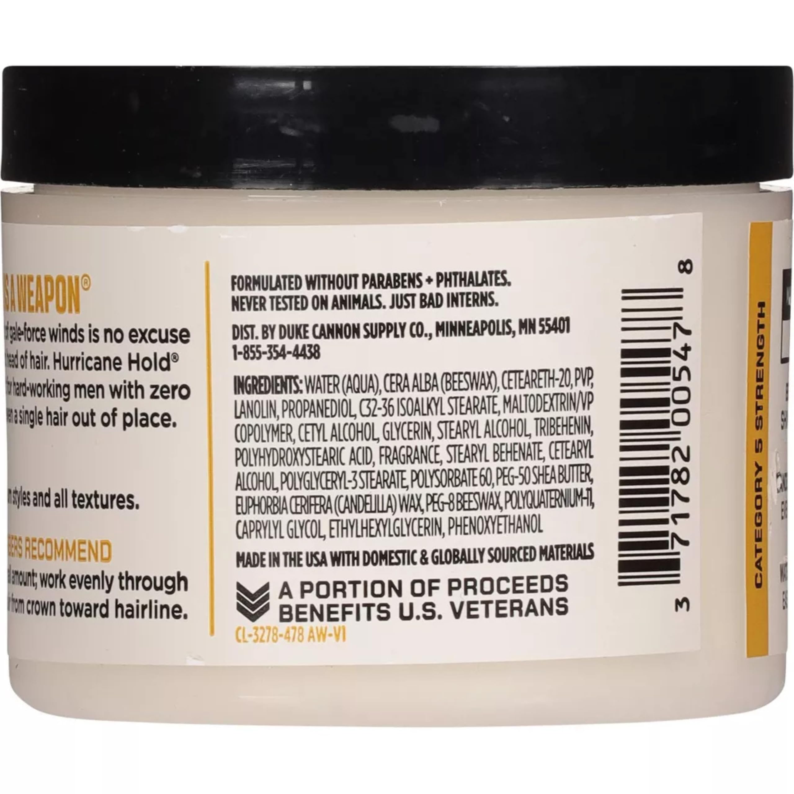 Duke Cannon Hurricane Hold Pomade – Extra Strong, No Shine, Water-Based, 4.6 oz