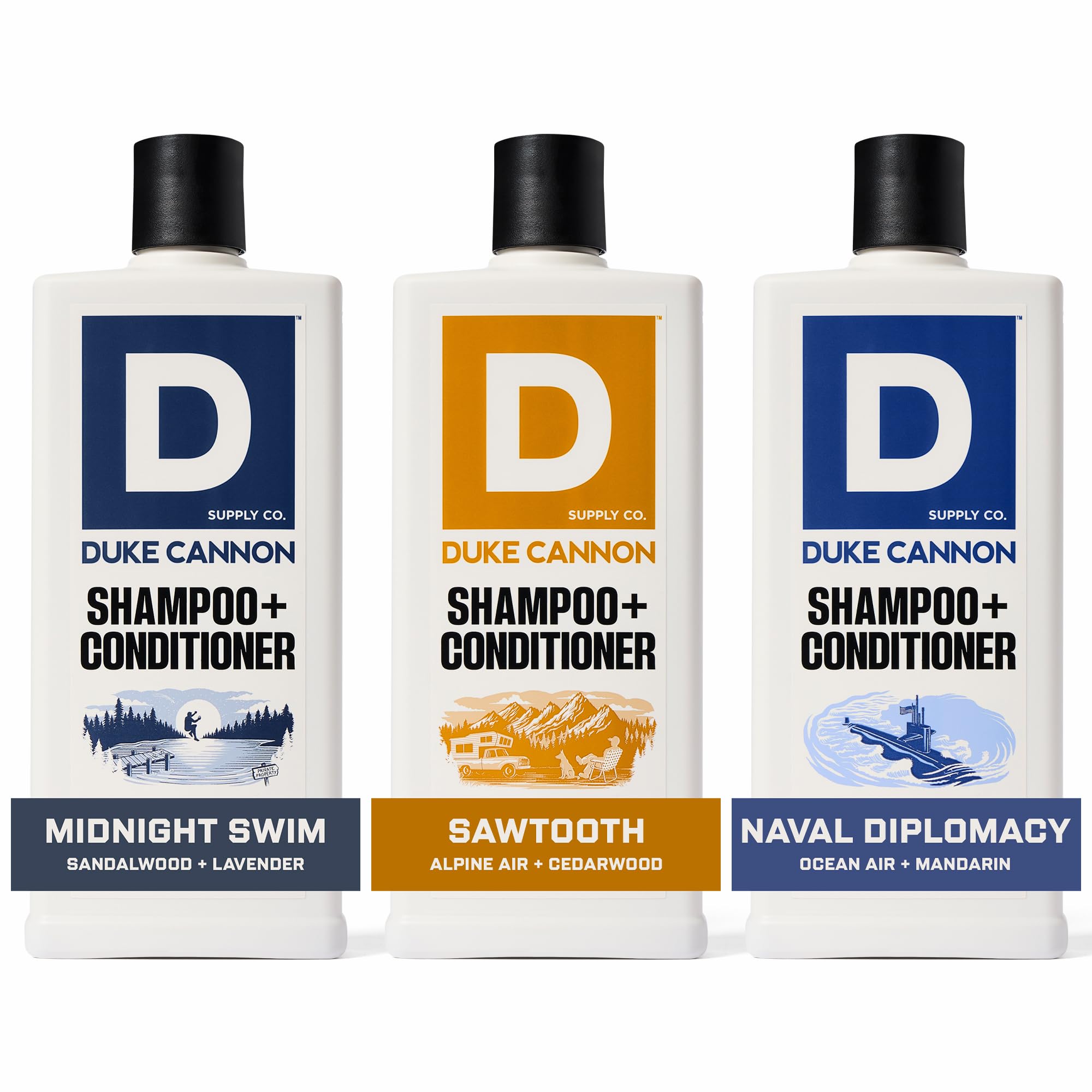 Duke Cannon News Anchor 2-in-1 Hair Wash 3-Pack – Bay Rum, Naval Diplomacy & Cedarwood