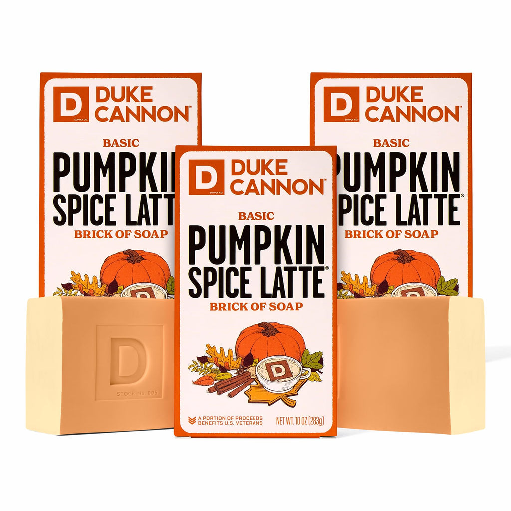 Duke Cannon Pumpkin Spice Latte Bar Soap 3-Pack – Limited Edition 10 oz Big Brick, Masculine Fall Scent