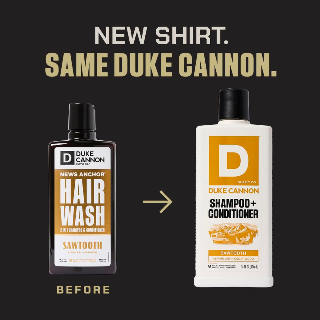 Duke Cannon Sawtooth 2-in-1 Hair Wash – Gentle Cleansing Shampoo & Conditioner for Men, 14 oz, 2-Pack