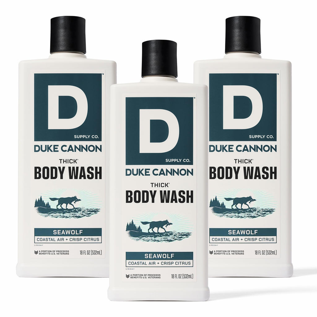 Duke Cannon Supply Co. Thick High Viscosity Body Wash – Seawolf 3 Pack (18 oz) | 3x Thicker, Plant-Based, Mineral-Enriched for Men