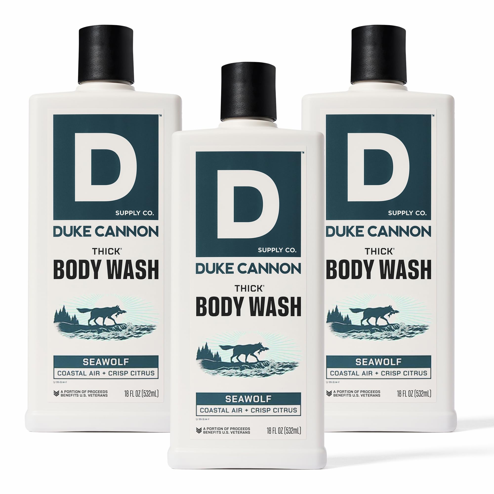 Duke Cannon Supply Co. Thick High Viscosity Body Wash – Seawolf 3 Pack (18 oz) | 3x Thicker, Plant-Based, Mineral-Enriched for Men