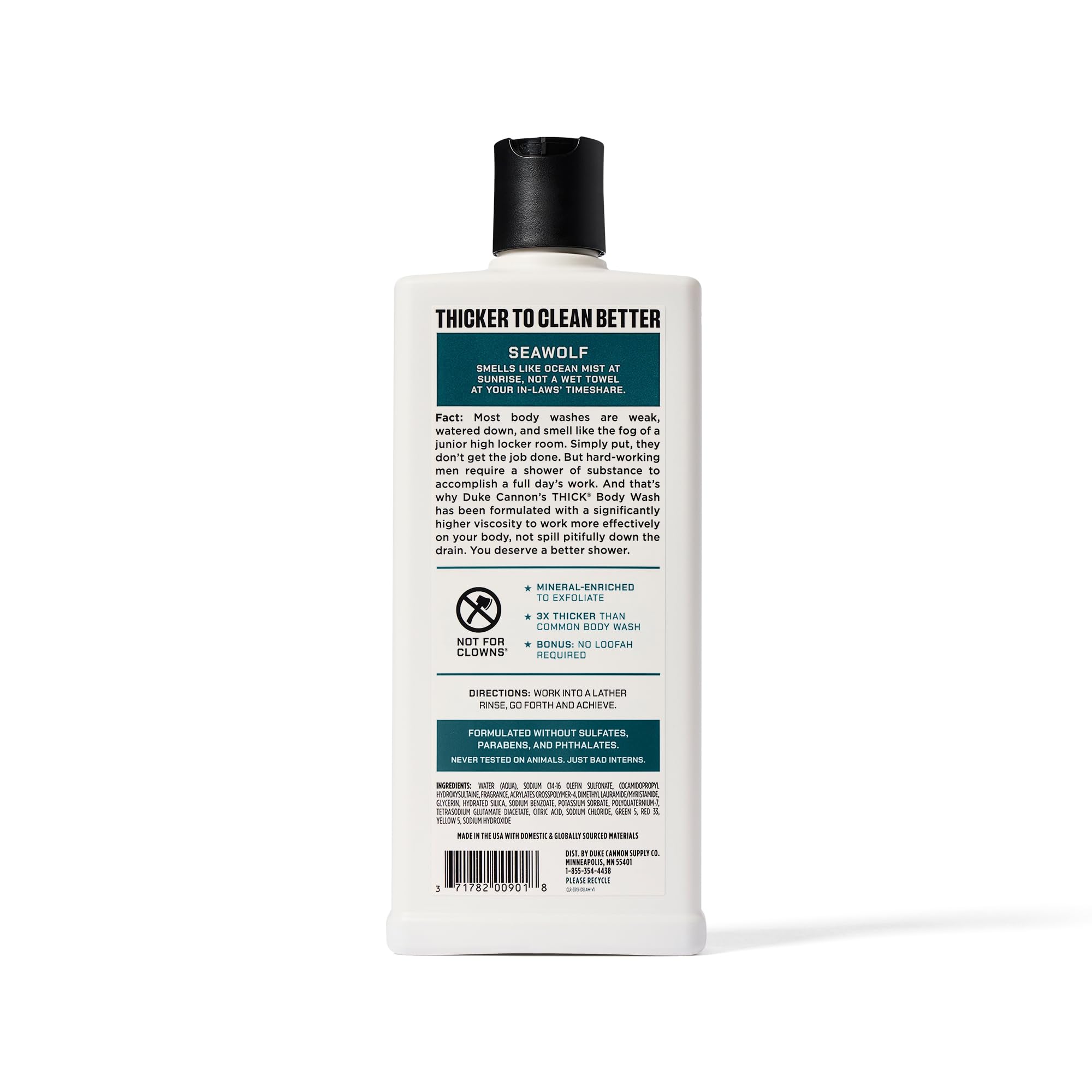Duke Cannon Supply Co. Thick High Viscosity Body Wash – Seawolf 3 Pack (18 oz) | 3x Thicker, Plant-Based, Mineral-Enriched for Men