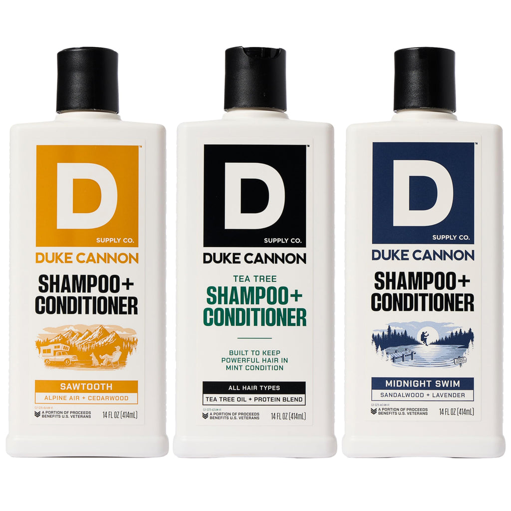 Duke Cannon Supply Co. 2-in-1 Hair Wash 3-Pack — Tea Tree, Sawtooth & Midnight Swim (14 oz each)