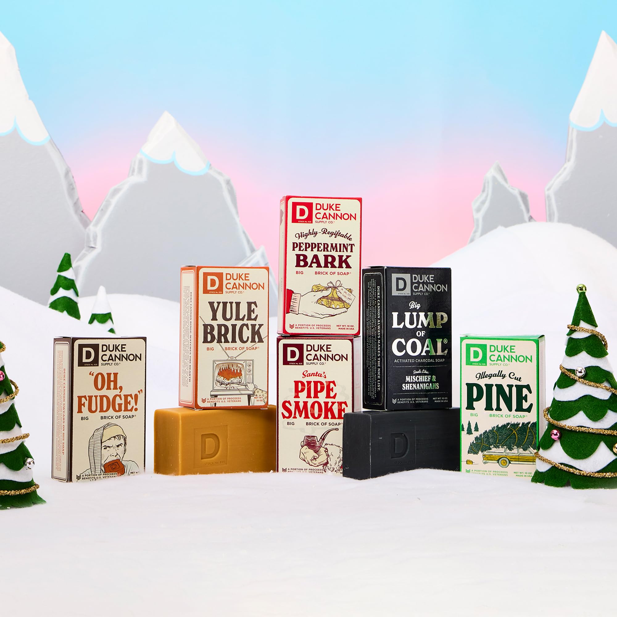 Duke Cannon Holiday 3-Pack Soap Bars – Big Lump of Coal, Illegally Cut Pine & Frothy the Beer Man, 10 oz Each