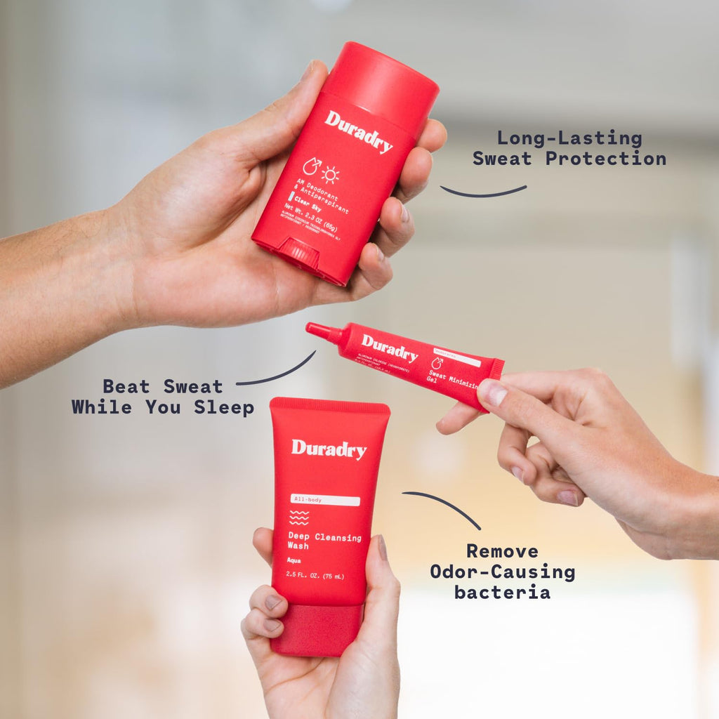 Duradry 3-Step System – Antiperspirant Stick, Sweat-Minimizing Gel, Barca Body Wash