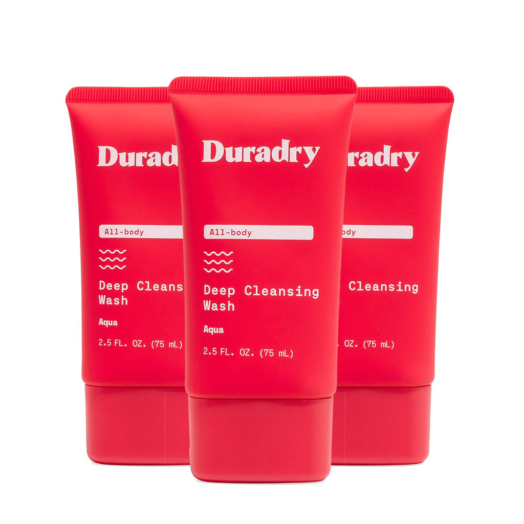 Duradry Deodorizing Body Wash for Women and Men - All-Day Odor Protection, Deep Cleansing, and Skin Moisturization | Aqua Fragrance | Travel-Size 2.5 Fl Oz (Pack of 3)