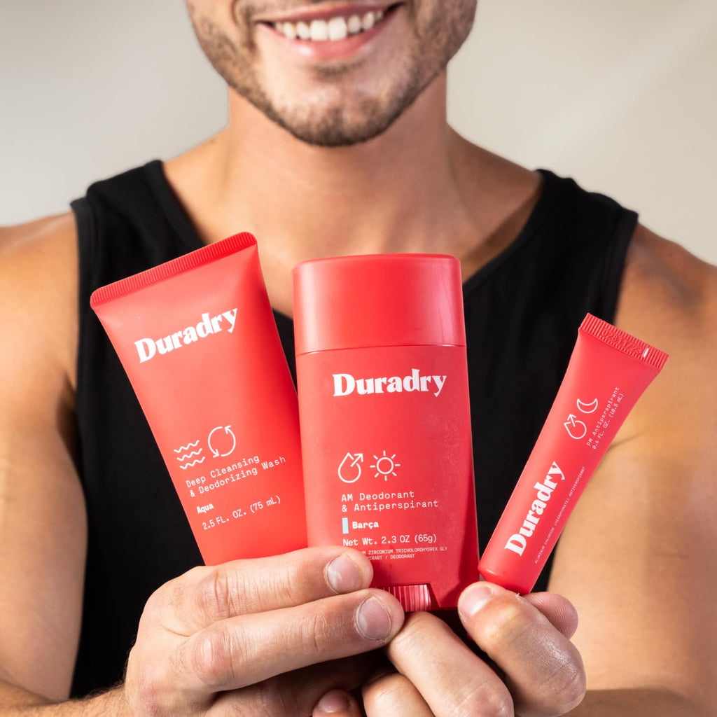 Duradry 3-Step System – Antiperspirant Stick, Sweat-Minimizing Gel, Barca Body Wash