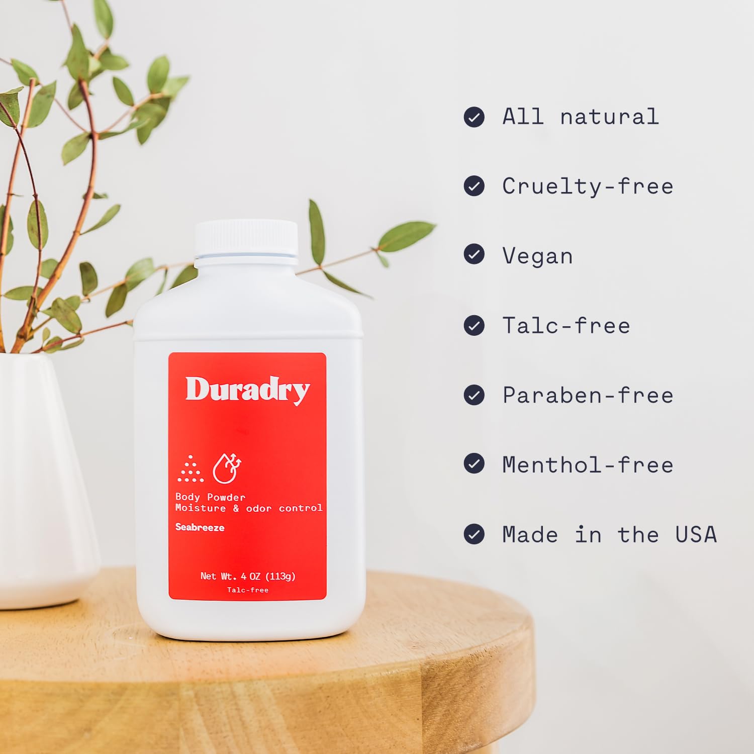 Duradry Seabreeze All-Natural Body Powder – Talc-Free, Odor & Moisture Control (3-Pack)