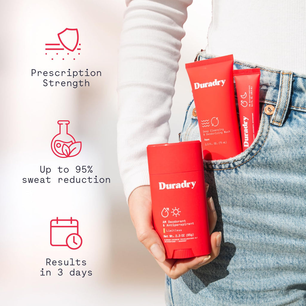 Duradry 3-Step System – Antiperspirant Stick, Sweat-Minimizing Gel, Barca Body Wash