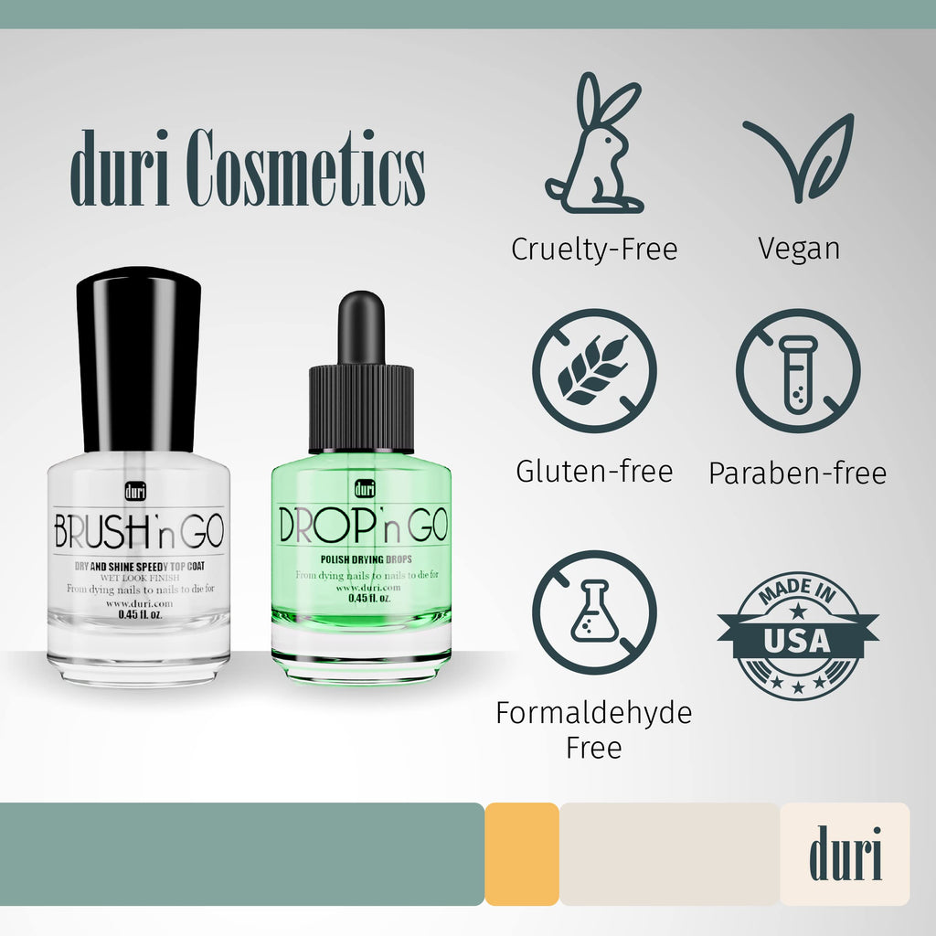 duri Brush'n Go Top Coat & Drop'n Go Drying Drops – Fast Dry, Wet-Look Shine, Vegan