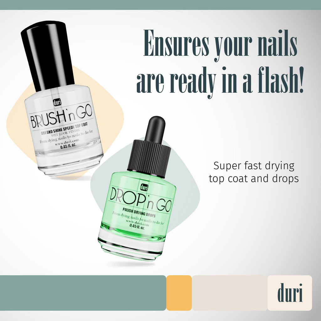 duri Brush'n Go Top Coat & Drop'n Go Drying Drops – Fast Dry, Wet-Look Shine, Vegan