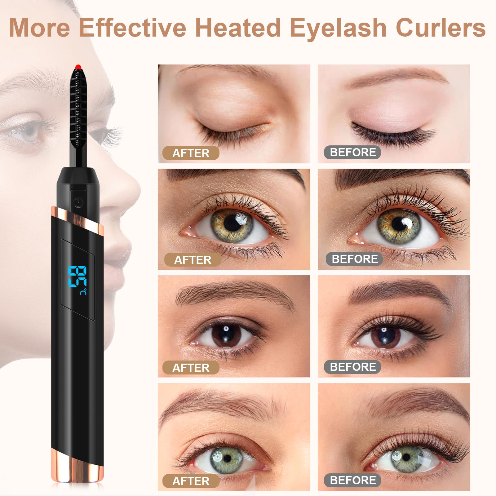 Dust2Oasis Heated Eyelash Curler – 2025 New Model, USB-C Rechargeable, 3 Temperature Settings, 24-Hour Curl