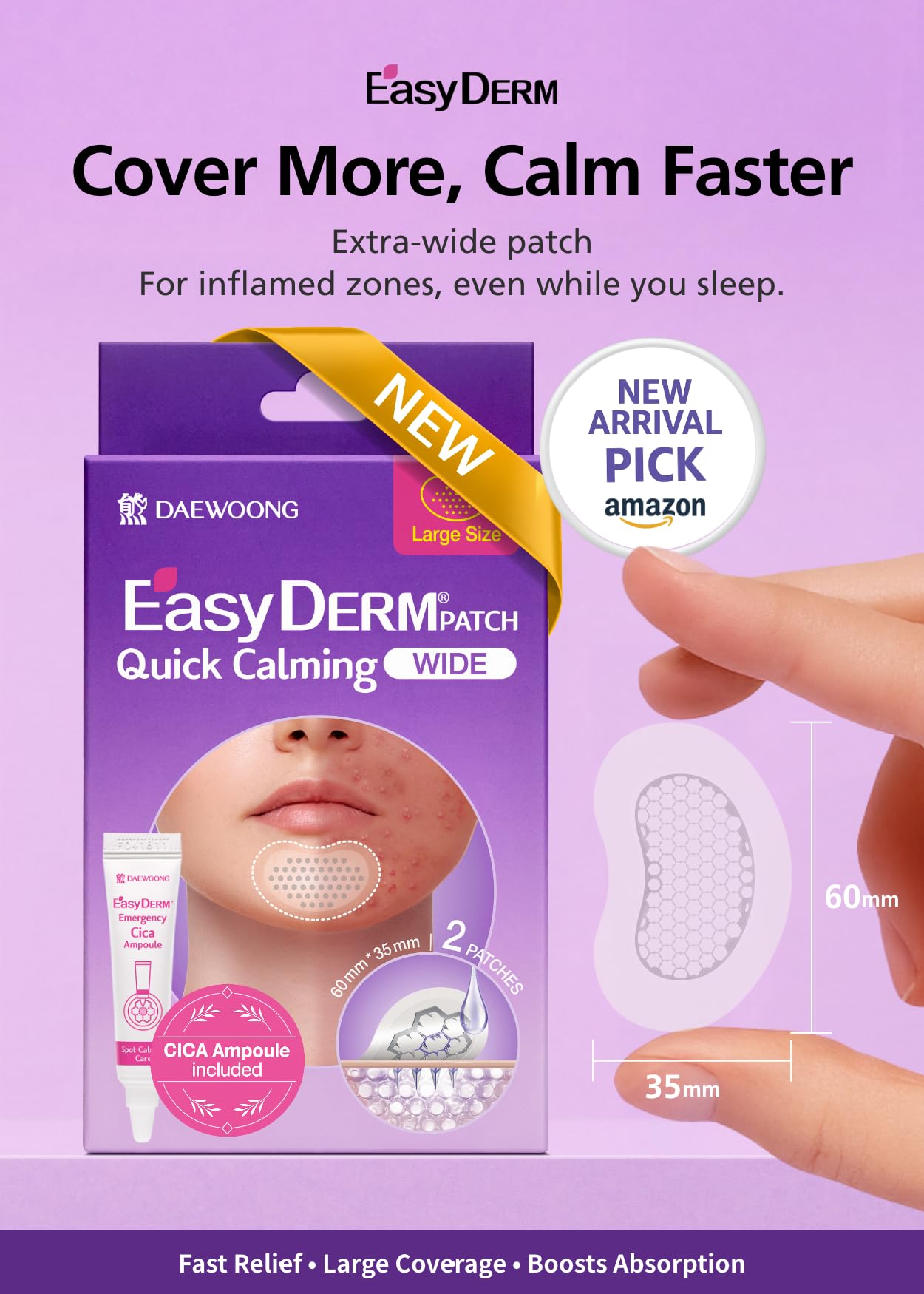DWEasyDerm EasyDerm Quick Calming Magnesium Patches Wide – 2 Packs / 4 XL Patches | Waterproof Hydrocolloid, Amazon Exclusive
