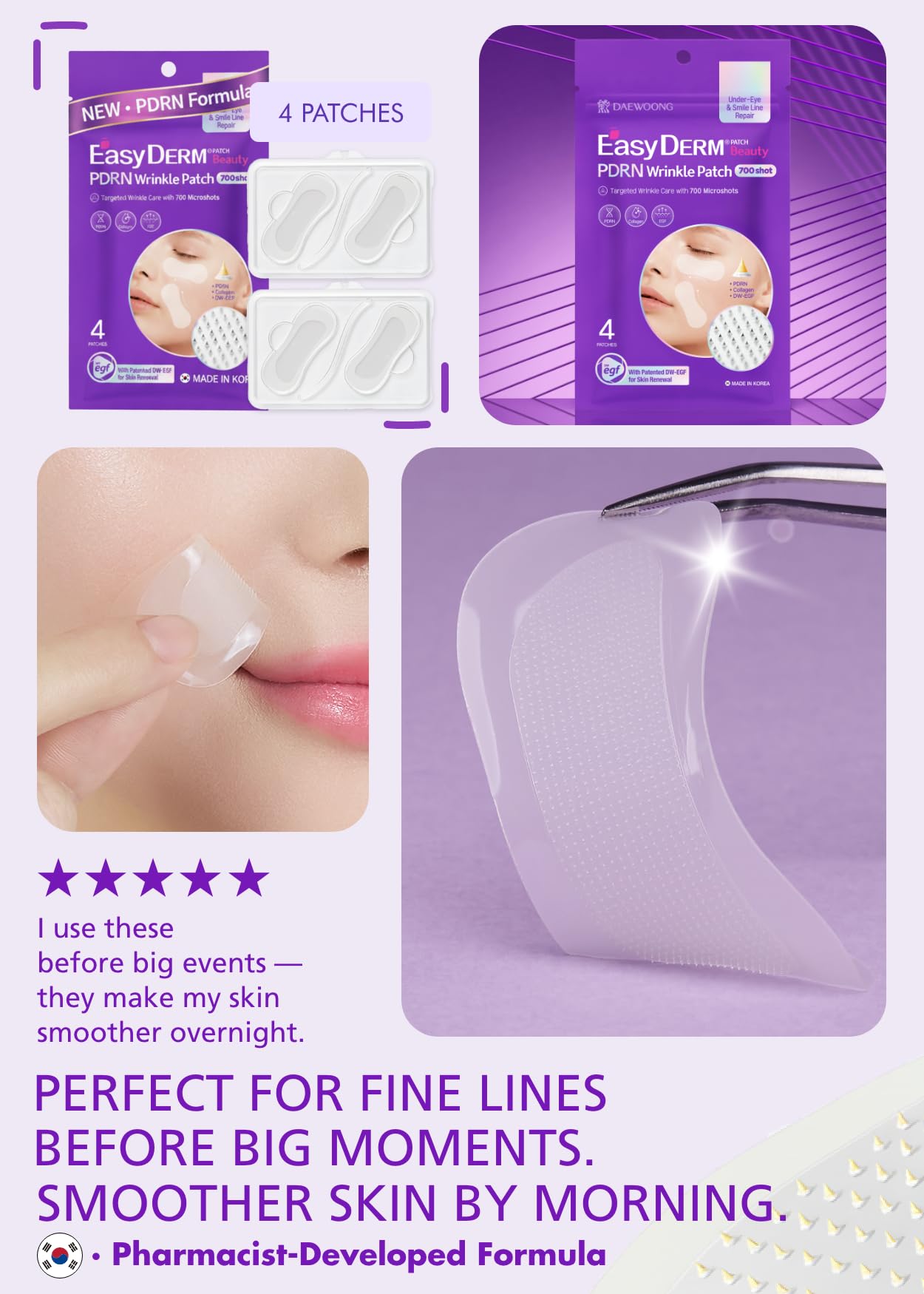 DWEasyDerm Easyderm PDRN Anti-Wrinkle Patch – Under Eye & Smile Lines, 8 Patches, Collagen & EGF