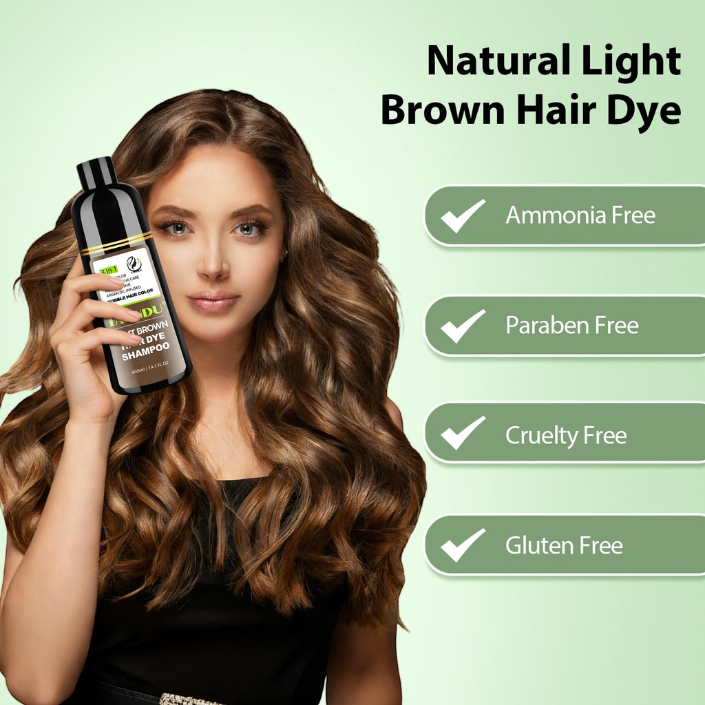 FARNDU Light Brown Hair Dye Shampoo 3-in-1 with Argan Oil – 10–15 Min Gray Coverage | DYEING 221 BC