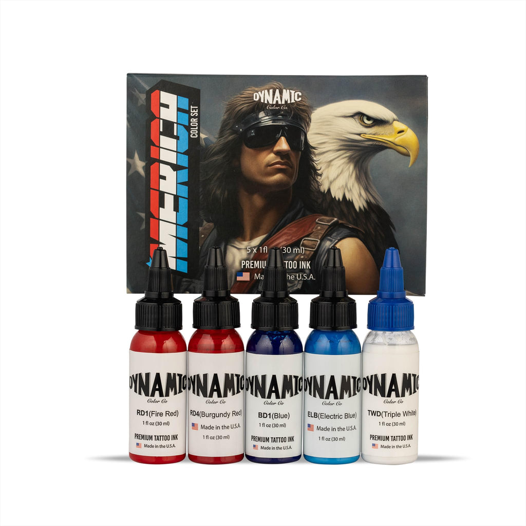 Dynamic Color Co Merica Color Ink Set – 1oz Bottles (Blue, Electric Blue, Fire Red, Burgundy Red, Triple White) – USA Made