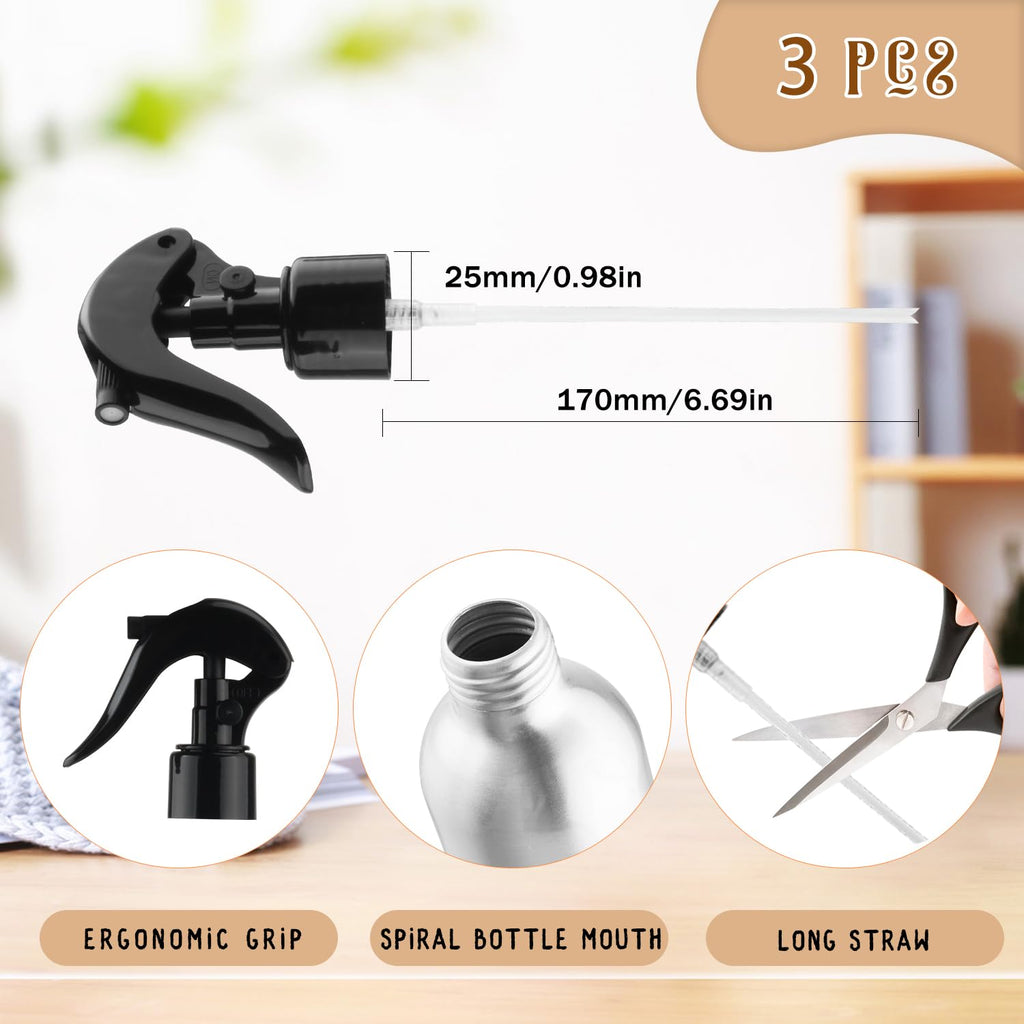 DynnnDy 3 Pack Aluminum Spray Bottles – 500ml, Adjustable Nozzle, Refillable