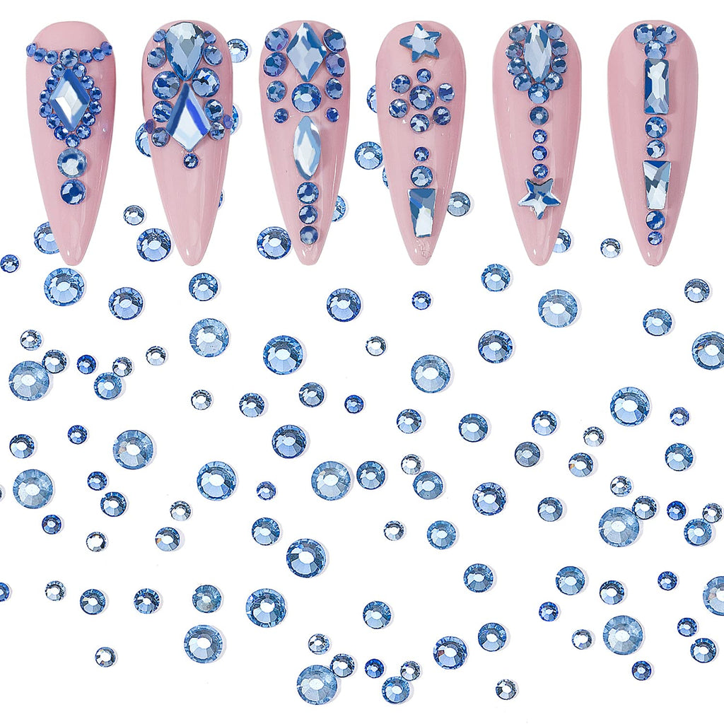 DZHILHMX Nail Rhinestones — 4300+ Light Blue Crystals with Mixed Shapes, Glue Gel & Tools