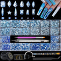 DZHILHMX Nail Rhinestones — 4300+ Light Blue Crystals with Mixed Shapes, Glue Gel & Tools