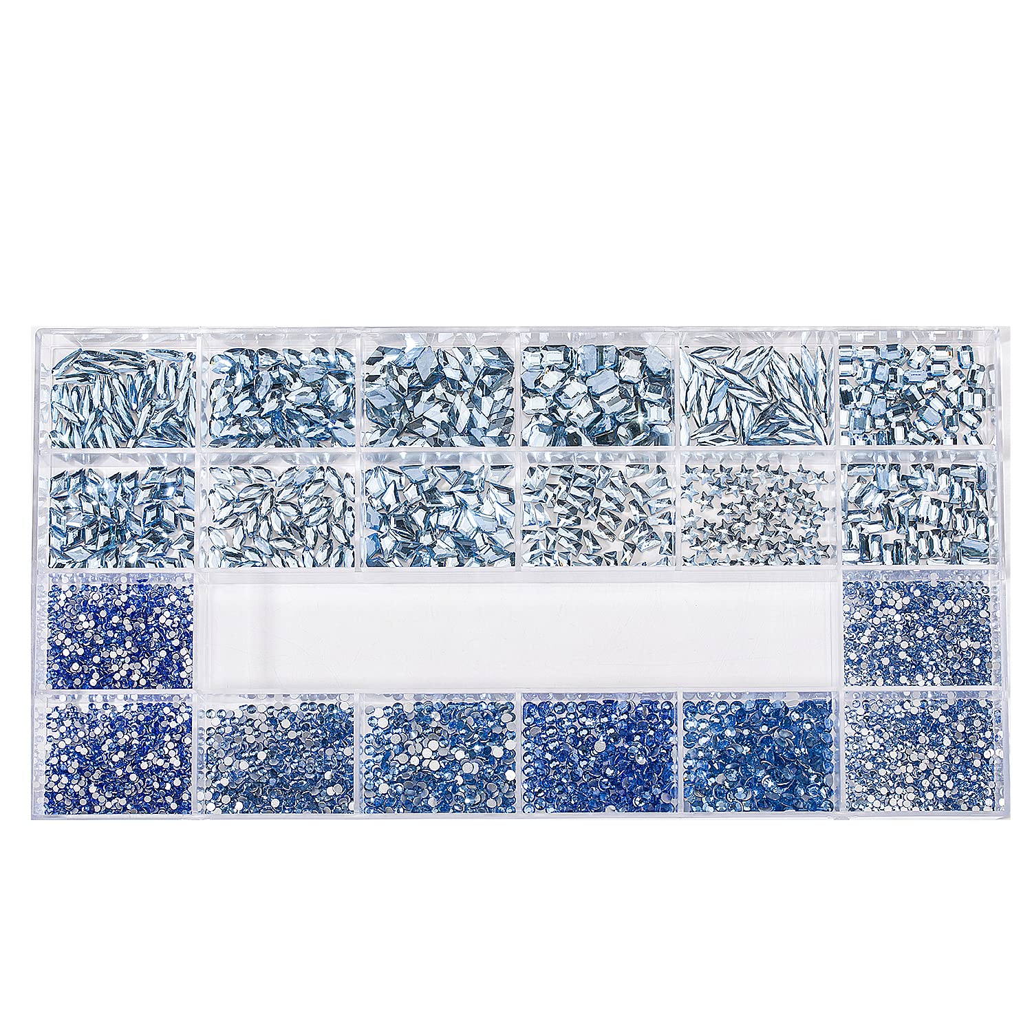 DZHILHMX Nail Rhinestones — 4300+ Light Blue Crystals with Mixed Shapes, Glue Gel & Tools