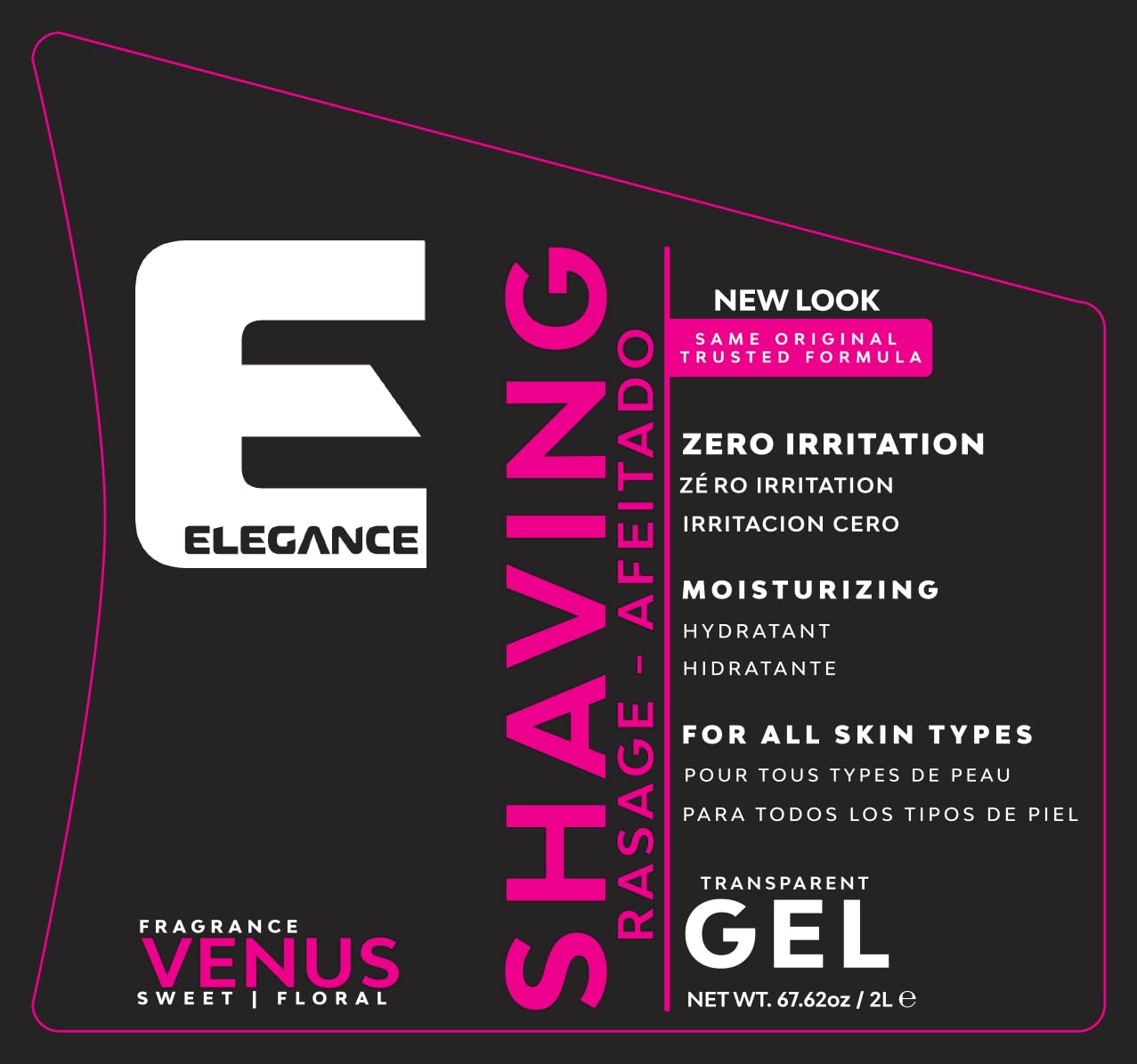 E Elegance Transparent Shaving Gel – Sweet Venus Fragrance, Smooth Irritation-Free Shave (4.2 lb)