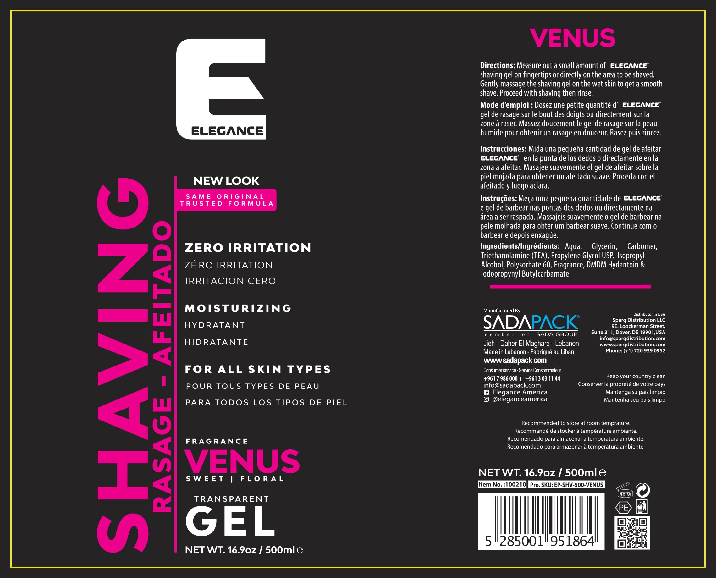 E Elegance Transparent Shaving Gel – 16.9 oz, Sweet Floral Venus Fragrance