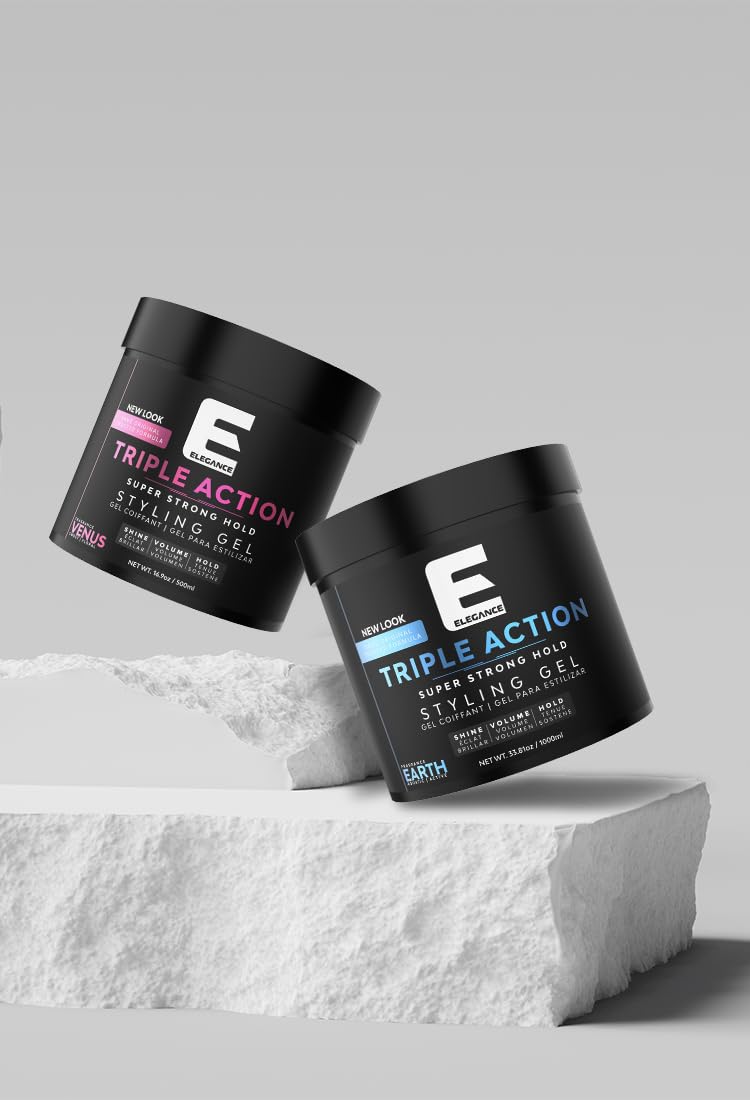 E Elegance Earth Fragrance Triple Action Hair Gel – Strong Hold, Extreme Volume, Long-Lasting Shine | All Hair Types, 33.8 oz