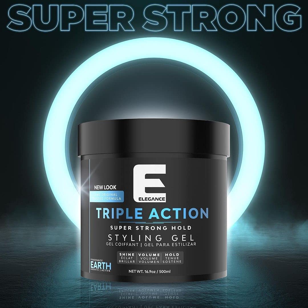 E Elegance Earth Fragrance Triple Action Hair Gel – Strong Hold, Extreme Volume, Long-Lasting Shine | All Hair Types, 33.8 oz
