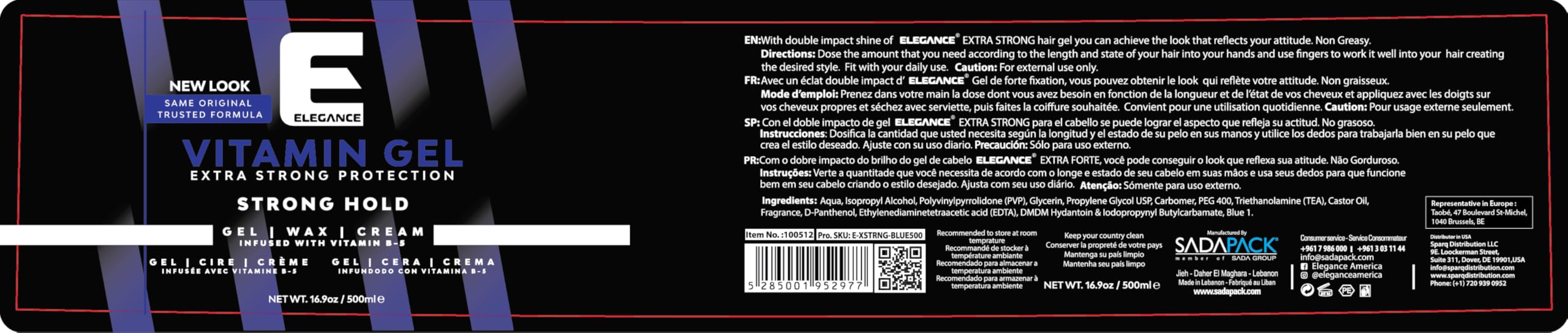 Elegance Vitamin Gel with Pro-VB-5 – 16.9 oz, Strong Hold, Maximum Hair Protection & Natural Shine | E Elegance