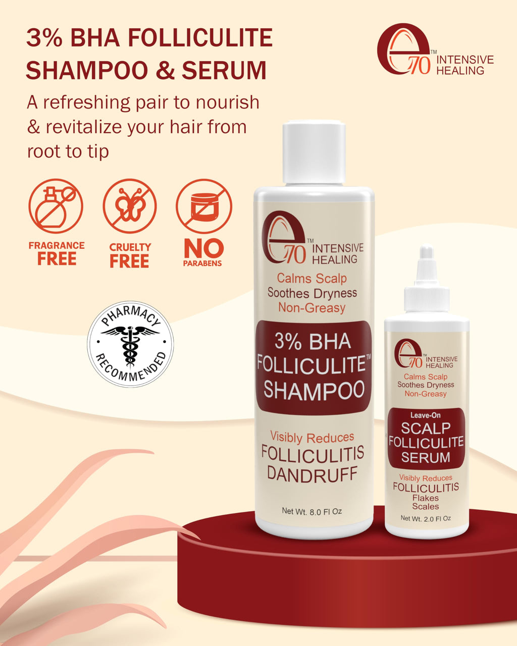 e70 Folliculitis Treatment Shampoo & Serum – 3% BHA, Tea Tree & Chamomile, 8 fl oz