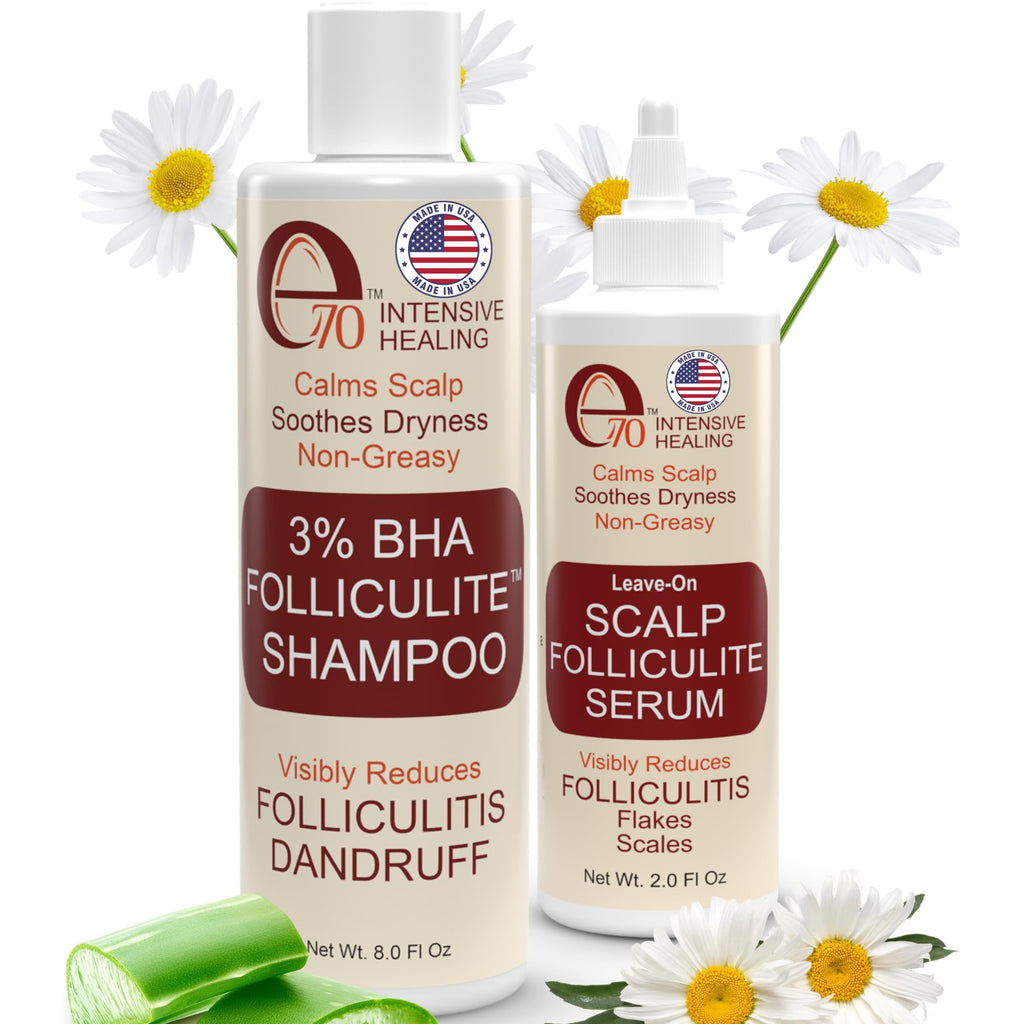e70 Folliculitis Treatment Shampoo & Serum – 3% BHA, Tea Tree & Chamomile, 8 fl oz
