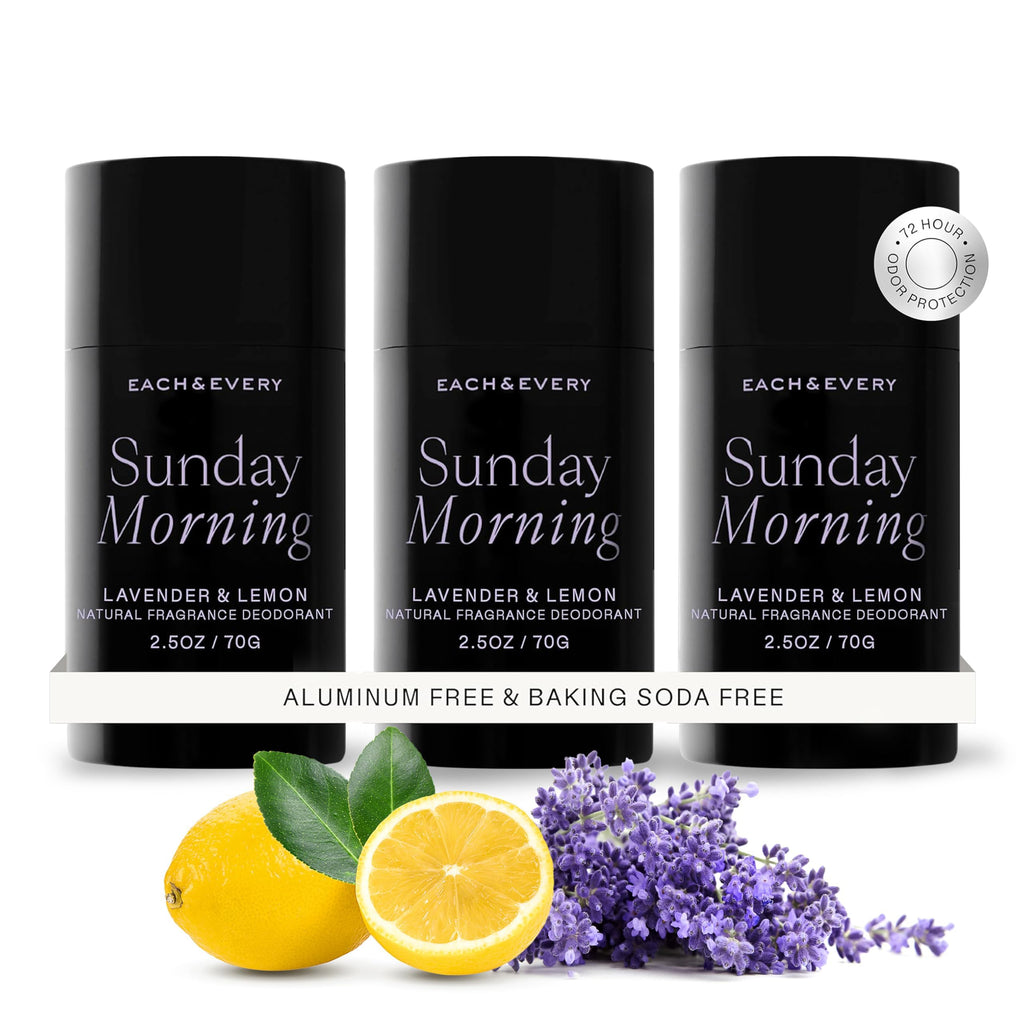 Each & Every Aluminum-Free Deodorant – Lavender & Lemon, 2.5oz, 3-Pack (EWG Verified)