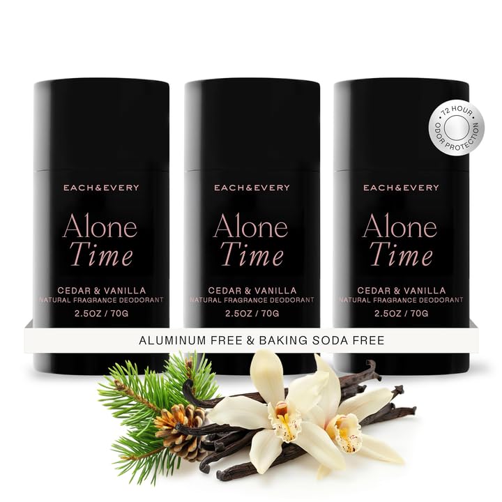 Each & Every Aluminum-Free Deodorant – Cedar & Vanilla, All Natural, EWG Verified (3-Pack, 2.5oz)