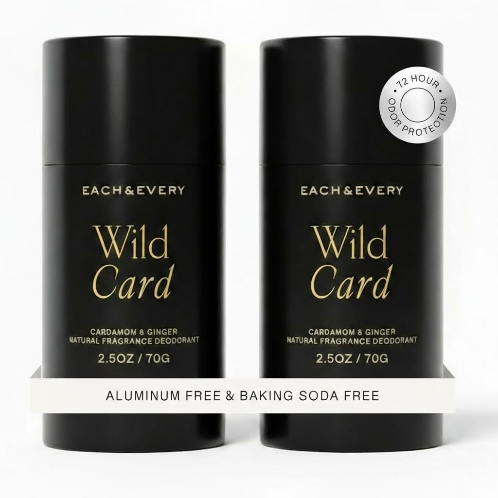 Each & Every All Natural Deodorant – Cardamom & Ginger Fragrance, Baking Soda & Aluminum-Free (2.5oz, 2pk)