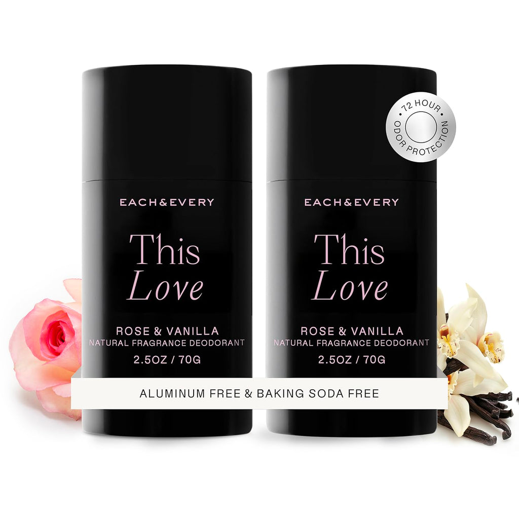 Each & Every Aluminum Free Deodorant for Women & Men, Rose & Vanilla - EWG Verified, 2.5oz, 2 Pack