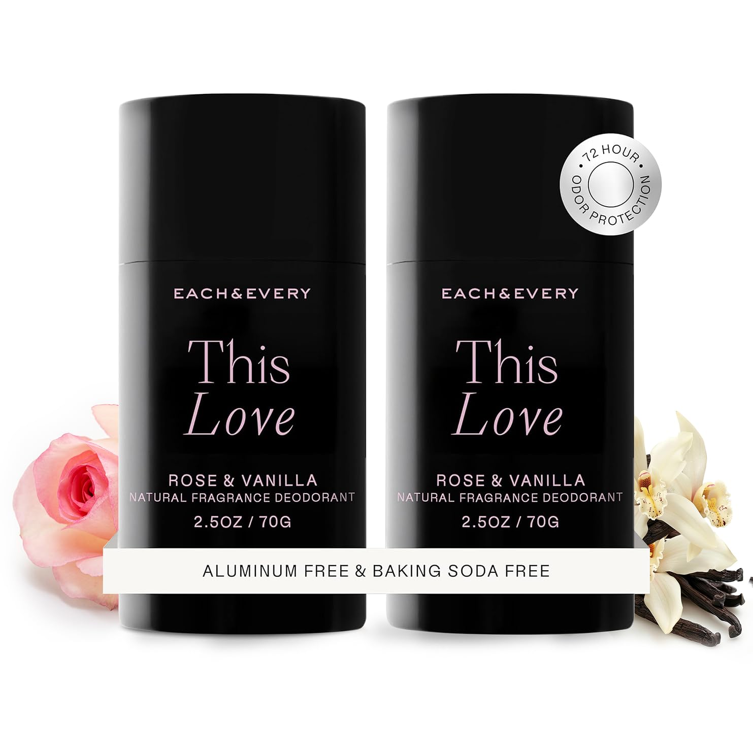Each & Every Aluminum Free Deodorant for Women & Men, Rose & Vanilla - EWG Verified, 2.5oz, 2 Pack