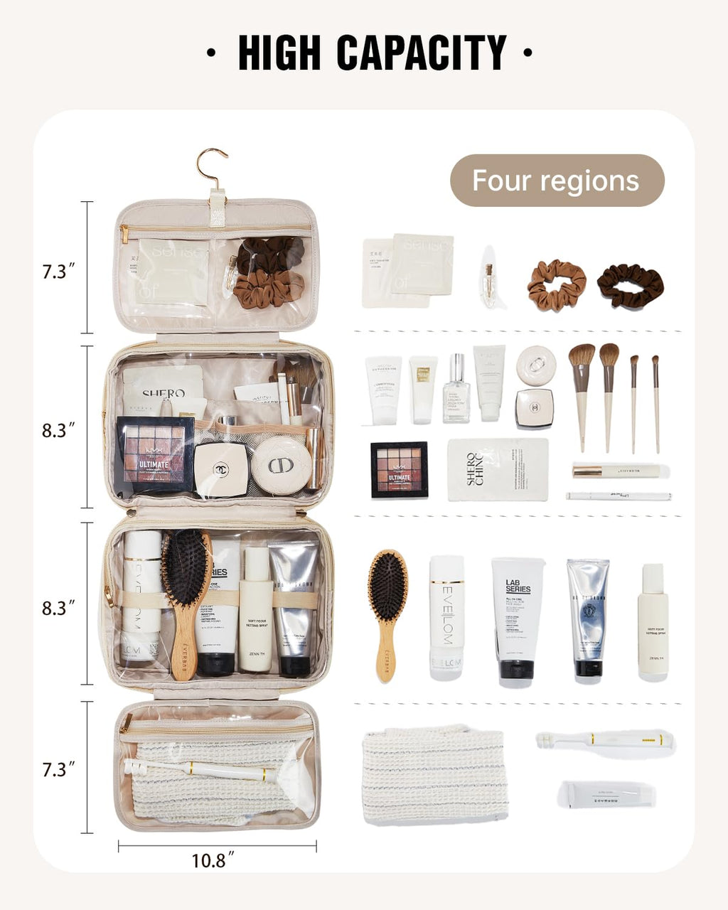 EACHY Travel Toiletry Bag with Hanging Hook – Waterproof, Full-Size Organizer (Plait White)